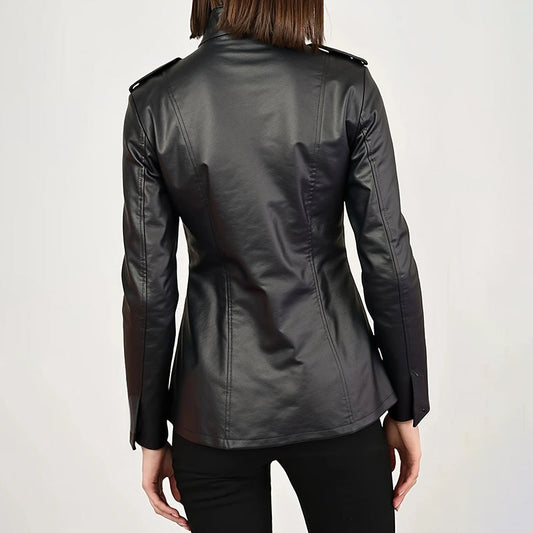 Vintage Style PU Jacket — Mid-Length Open Cardigan Leather Coat with Pockets