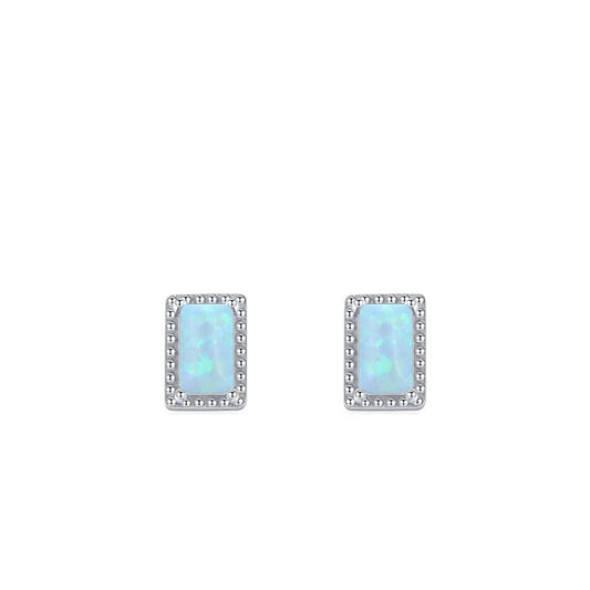Stacking Geometric Opal Stud Earrings & Sterling Silver Ring Set in Modern Minimalist Design