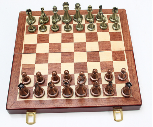 Chess deluxe gift box metal bronze folding board game chess gifts