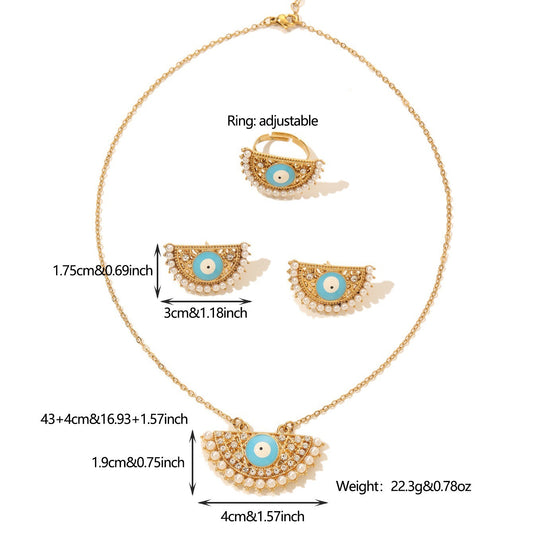 Turkish Evil Eye Necklace, Earrings and Ring Set