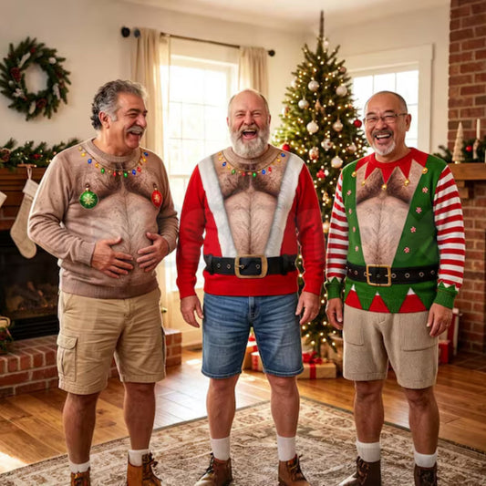 (Pre Order) Funny Santa Abs Knitted Sweater, Hilarious Novelty Christmas Pullover for Men, Personalized Unisex Ugly Sweater, Christmas Gag Gift