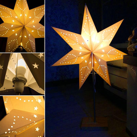 Modern Retro Led Table Lamp Desk Light Paper Star Wood Lamp Nordic Design Minimalist Bedside Living Room Bedroom Decor Cute Study Lamps for Bedroom Décor