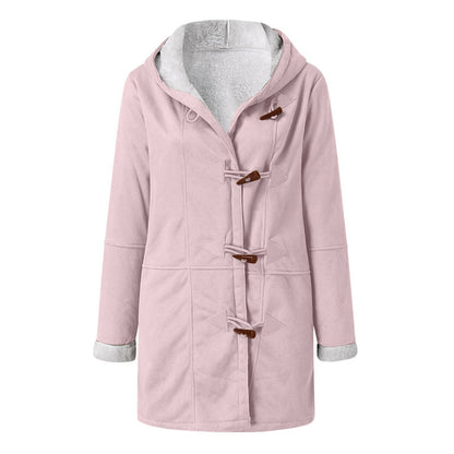 Winter Button Coat Fashion Warm Hooded Jacket With Pockets Women's Clothing