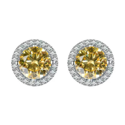 S925 Multicolor Moissanite Round Halo Stud Earrings with Threaded Needle, 8 Color Options, 0.1-3ct D-Grade VVS, Sterling Silver Jewelry for Men Women