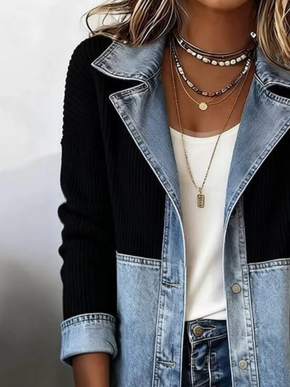 Block Denim and Knit Patchwork Casual Jacket