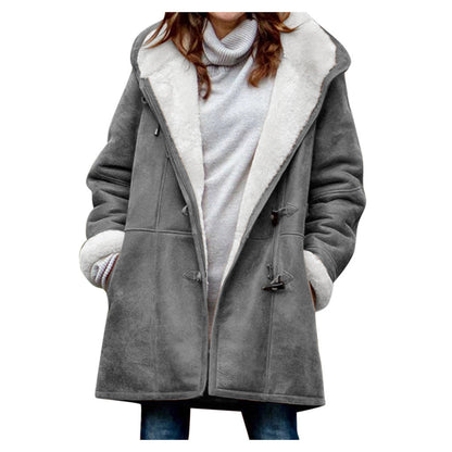 Winter Button Coat Fashion Warm Hooded Jacket With Pockets Women's Clothing