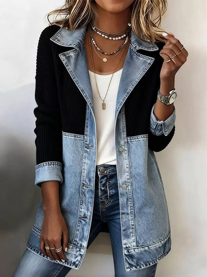 Block Denim and Knit Patchwork Casual Jacket
