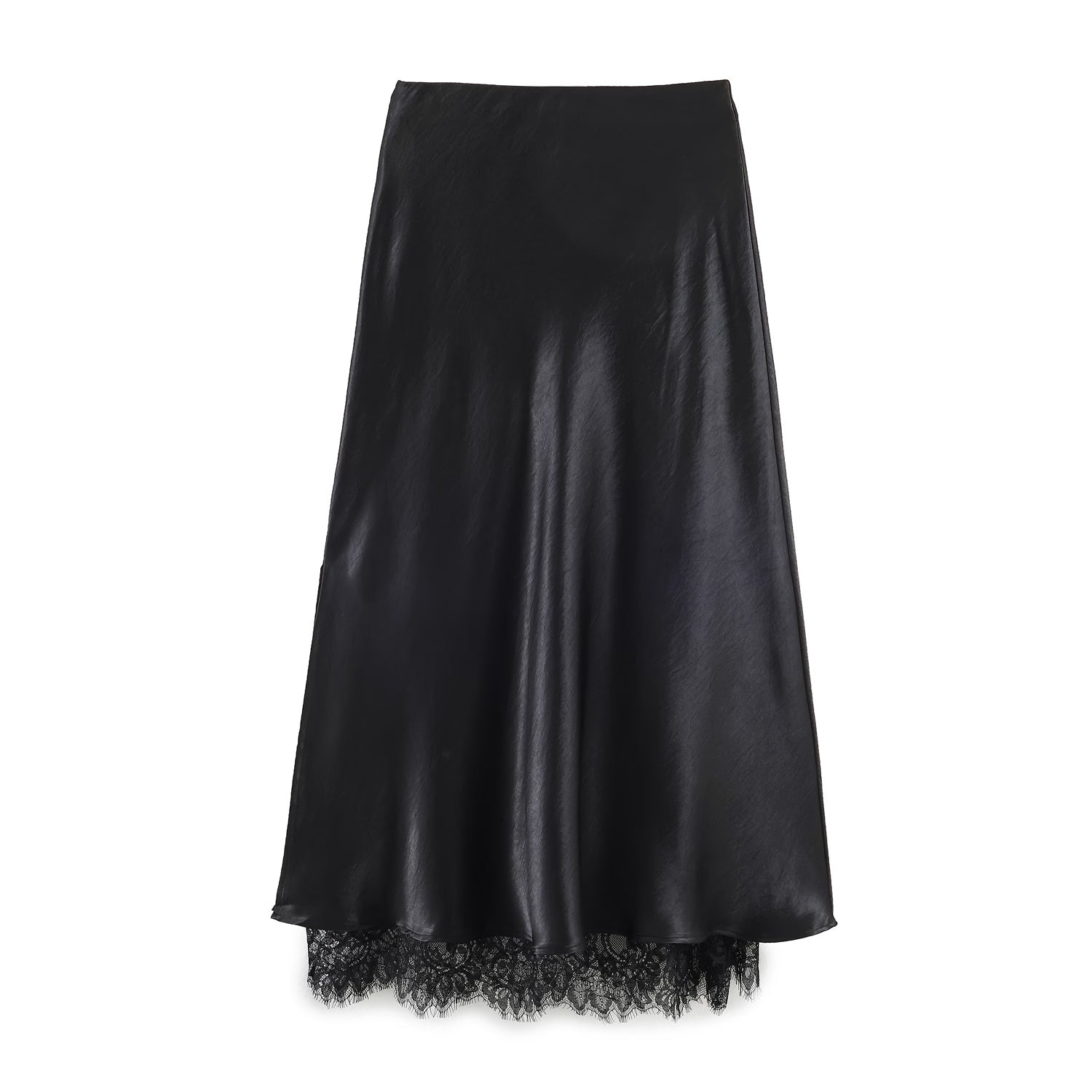 Satin Acetate Lace Patchwork Slit Skirt Long Skirt