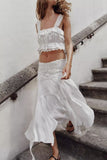 Hollow Out Cutout Embroidered Short Top Embroidery Asymmetric Midi Skirt Sets