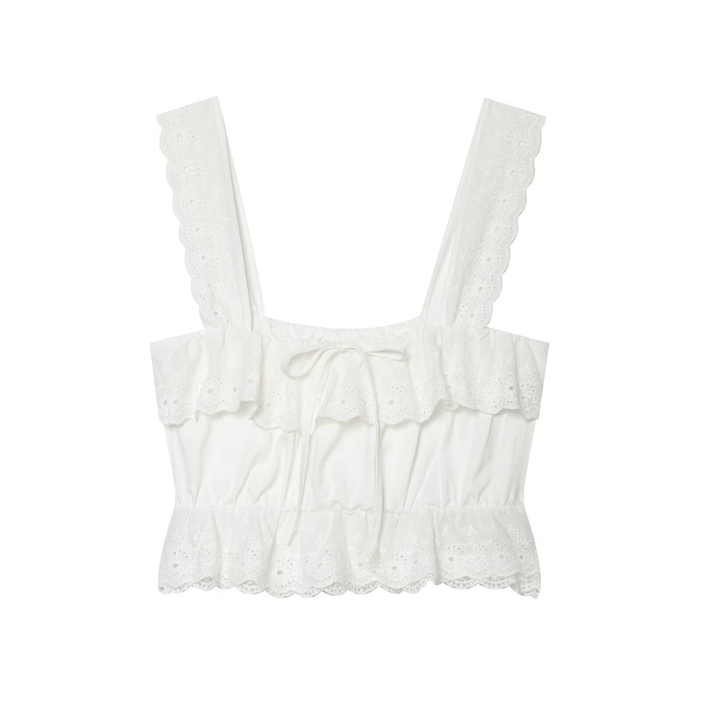 Hollow Out Cutout Embroidered Short Top Embroidery Asymmetric Midi Skirt Sets