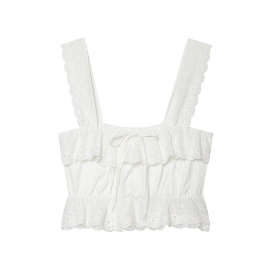 Hollow Out Cutout Embroidered Short Top Embroidery Asymmetric Midi Skirt Sets