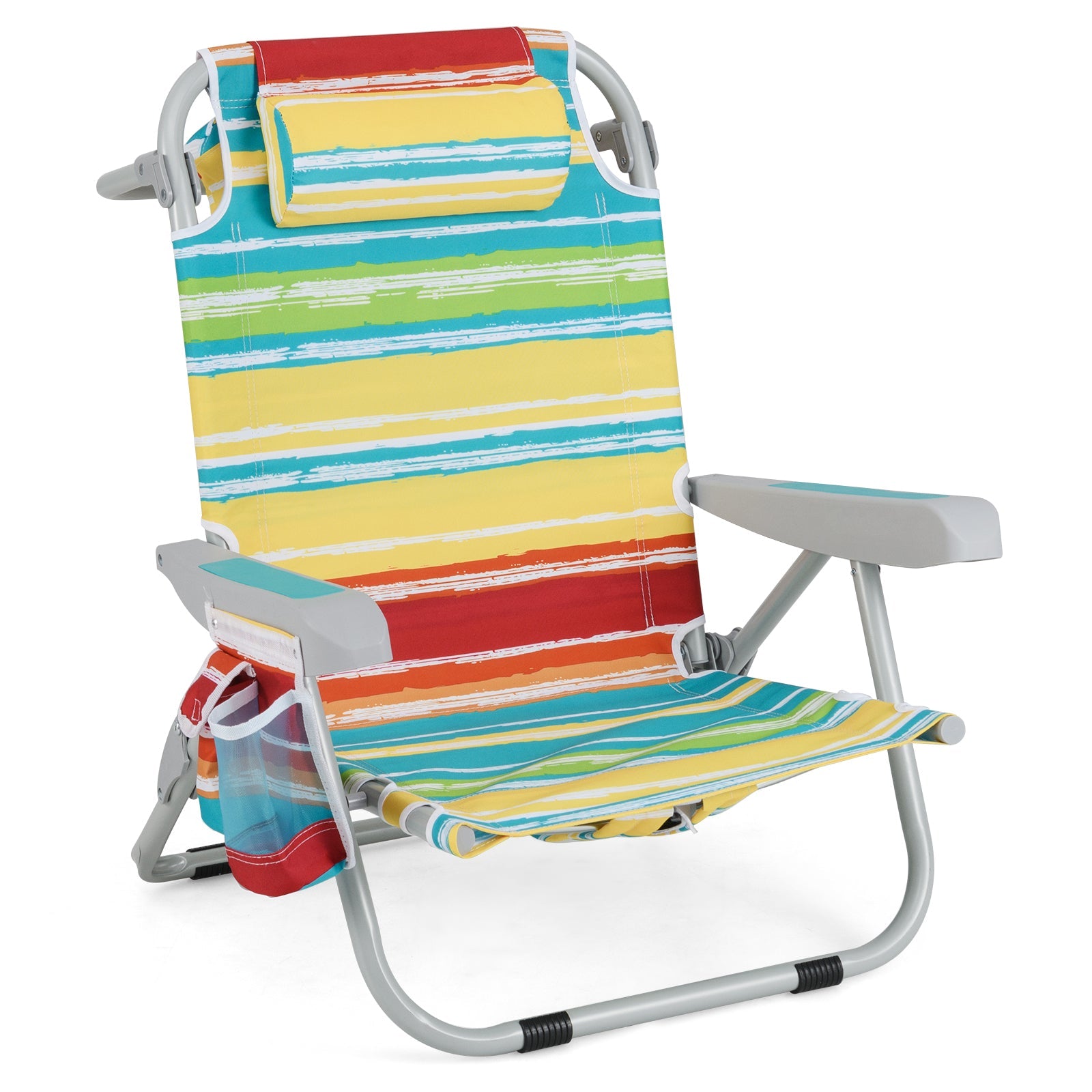 1 Piece Foldable Backpack Beach Chair with Cup Holder and Storage Pockets for Outdoor