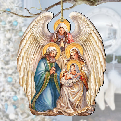 Nativity with Angel Wooden Ornaments by G. DeBrekht Christmas Decor - 8611056