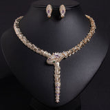 S925 Silver and Zircon Snake-Design Necklace and Earrings Jewelry Set