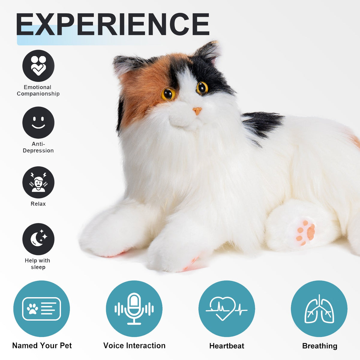 Breathing Calico Percy 2.0- Heartbeat Pur,Voice Robonic Cat