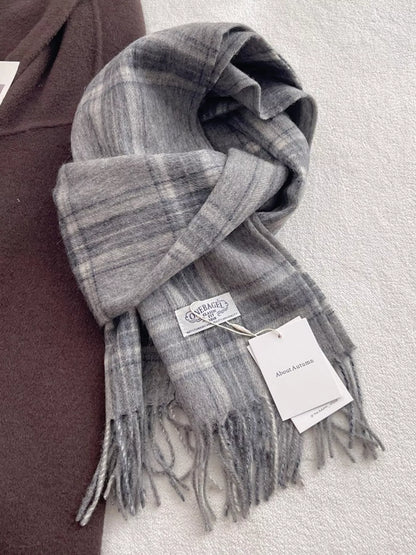 100% Wool Plaid Fringe Scarf