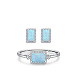 Stacking Geometric Opal Stud Earrings & Sterling Silver Ring Set in Modern Minimalist Design