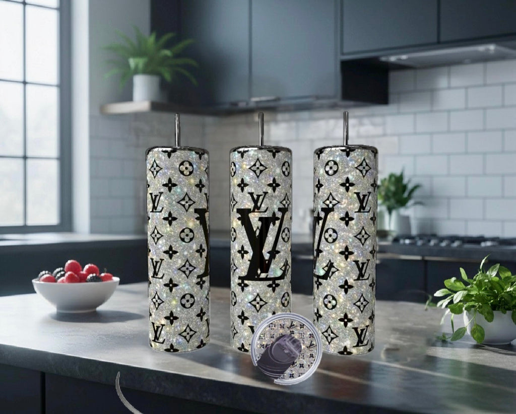 Silver Denim Luxe Skinny 20oz Stainless Steel Tumbler with Matching Lid
