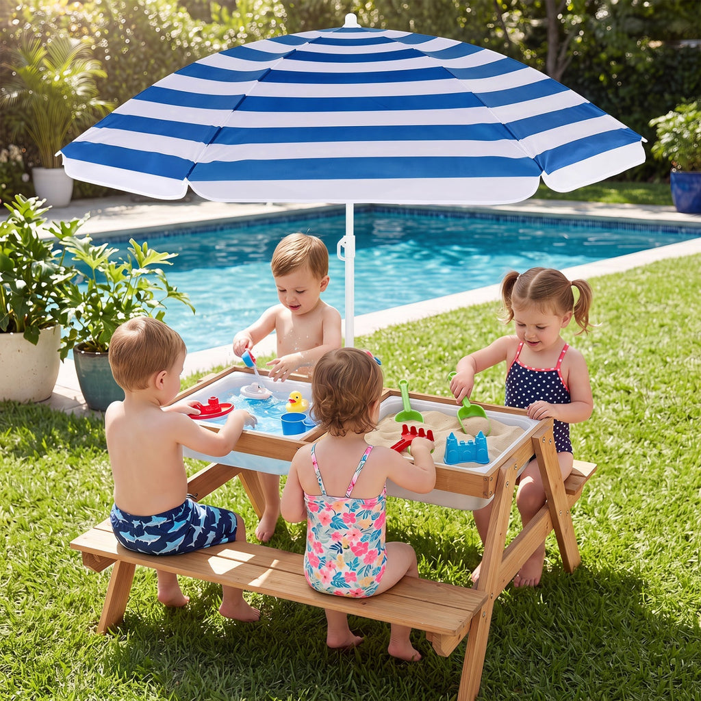 Kids Outdoor Picnic Water Sand Table with Umbrella