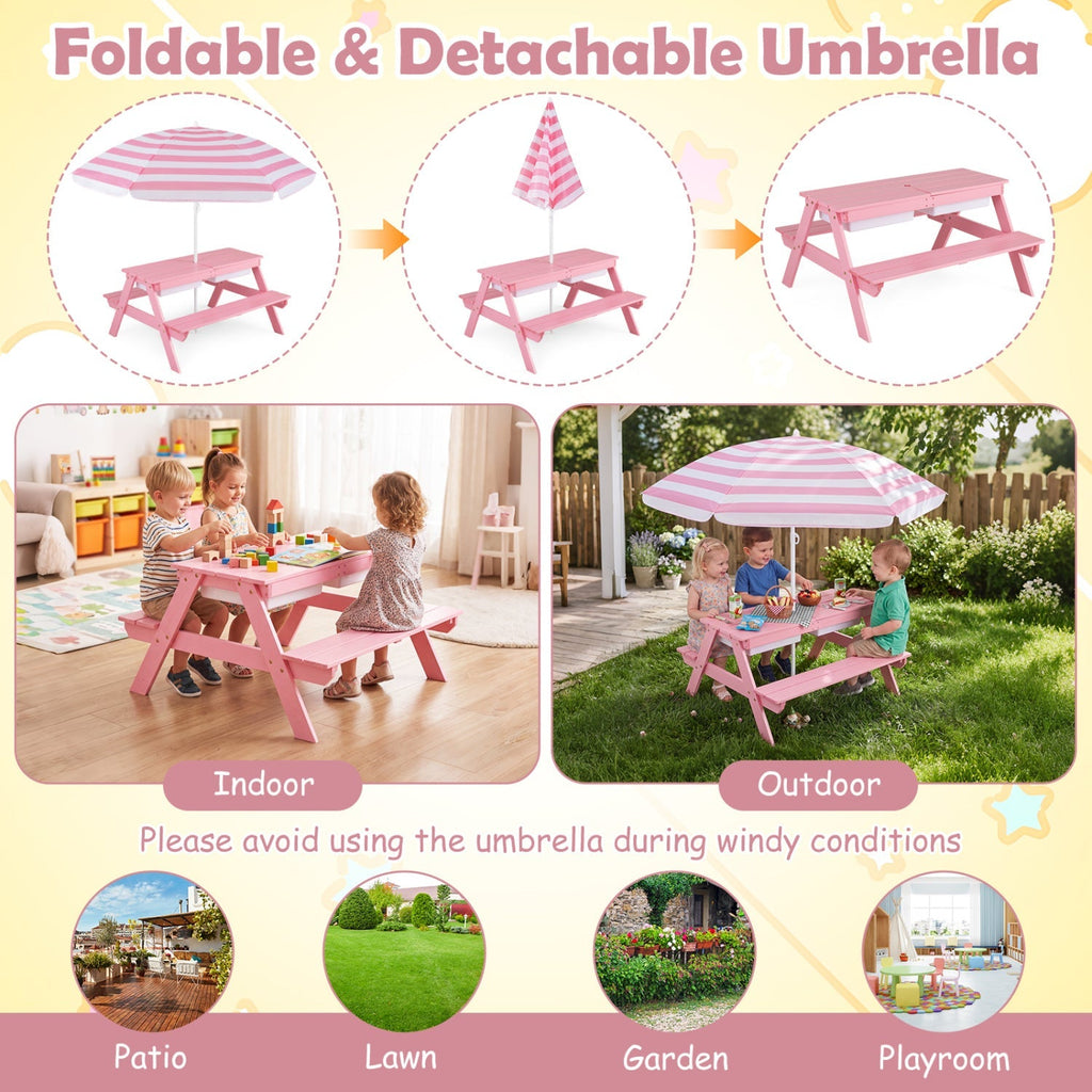 Kids Outdoor Picnic Water Sand Table with Umbrella