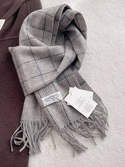 100% Wool Plaid Fringe Scarf