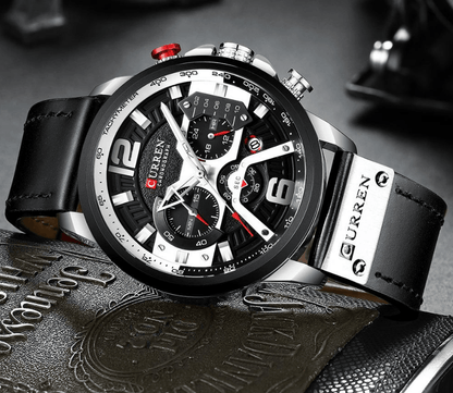 Men's Sports Waterproof Watch With Leather Belts, Chronometers And Large Numbers Details Luxury Watches Unique Design Excellent Gift