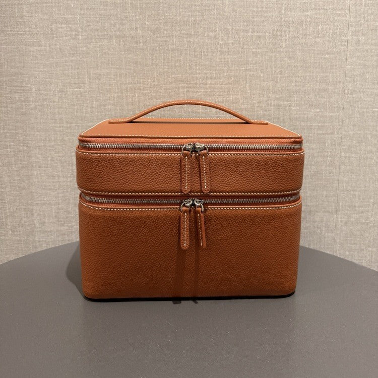 Genuine Leather Travel Jewelry Organizer Tote - Multi-Functional Makeup Storage Bag