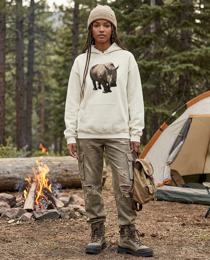 Stylish Rhino Hoodie, Moss Apparel, Cozy Animal Sweatshirt, Wildlife Apparel, Gift for Nature Lovers, Eco-Friendly Fashion Hoodie