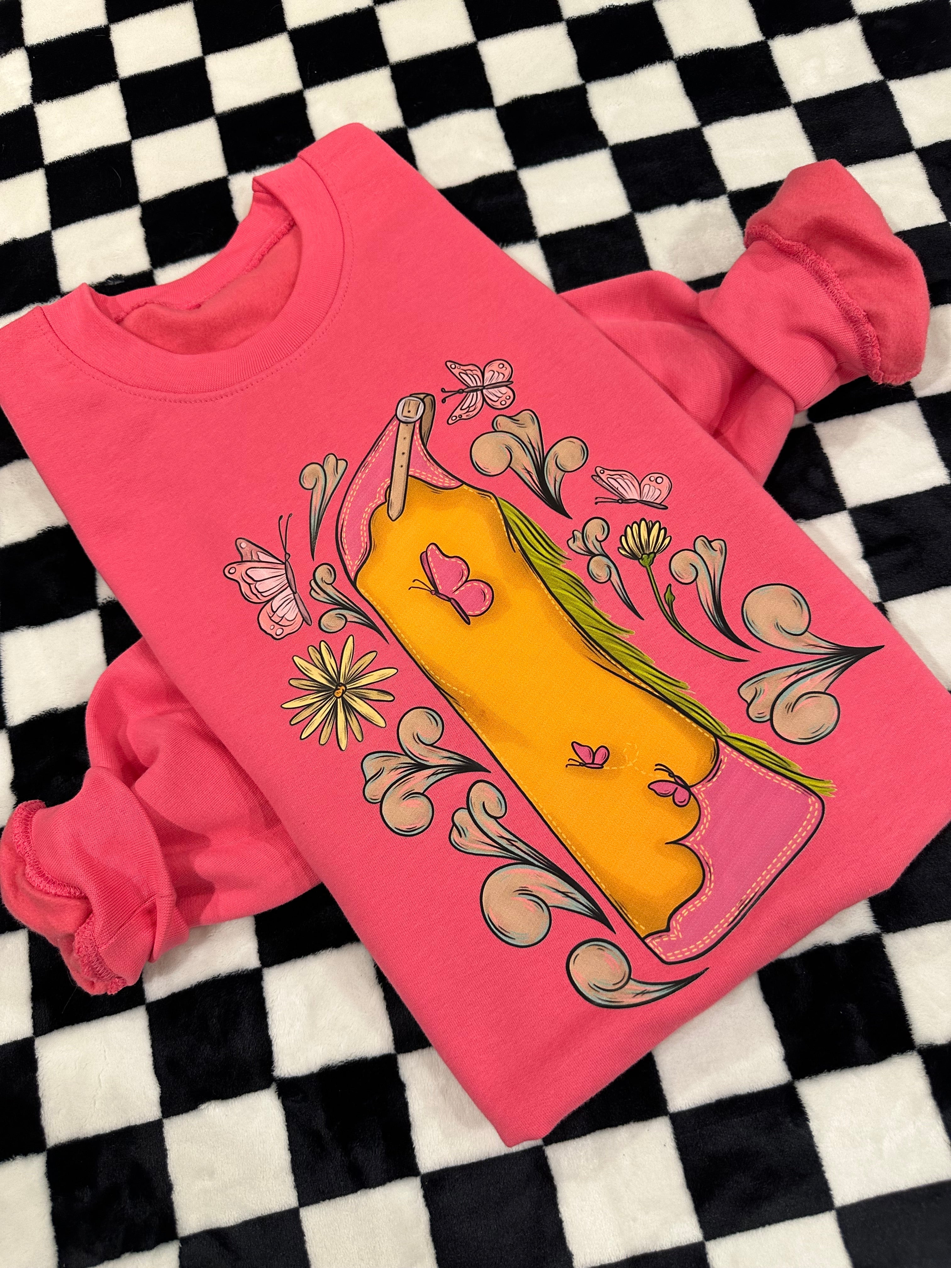 Pink Cowgirl Floral Chaps Crewneck