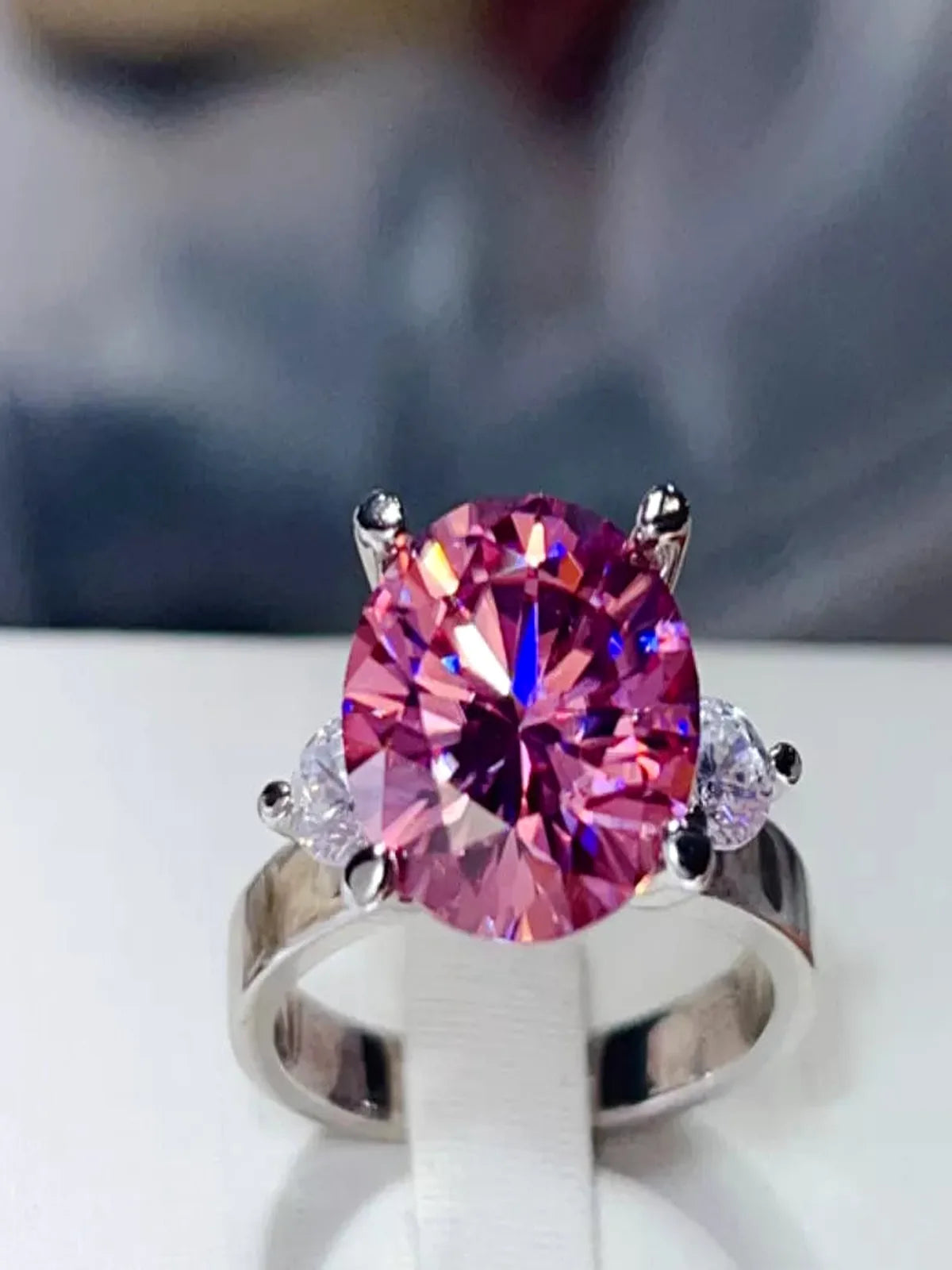 5 Carat Moissanite 925 Sterling Silver Ring — Round Pink Gemstone