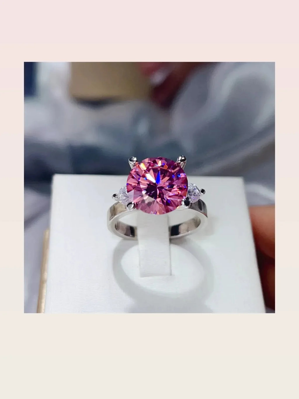 5 Carat Moissanite 925 Sterling Silver Ring — Round Pink Gemstone