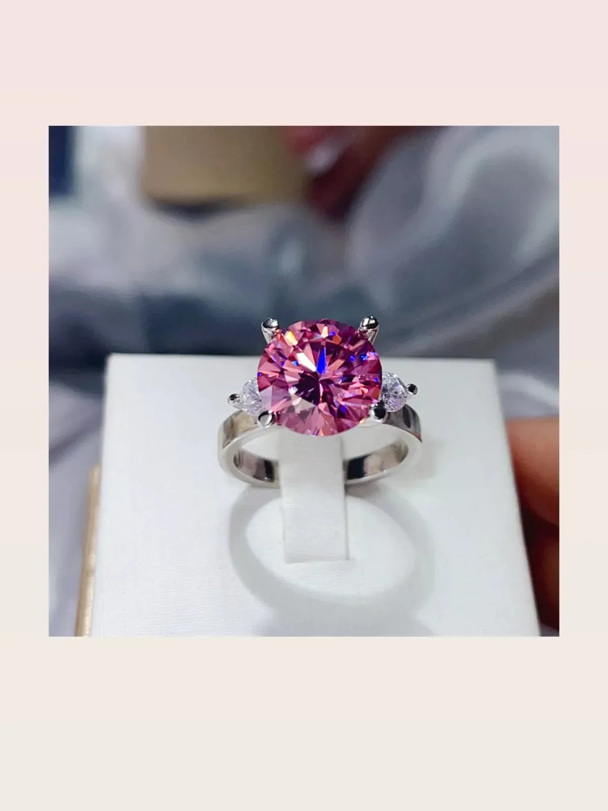 5 Carat Moissanite 925 Sterling Silver Ring — Round Pink Gemstone