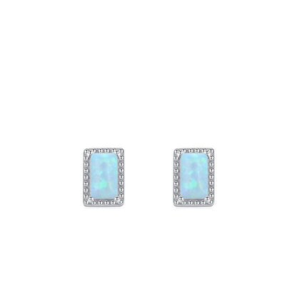 Stacking Geometric Opal Stud Earrings & Sterling Silver Ring Set in Modern Minimalist Design
