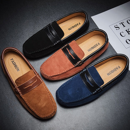 New Color-block Edging Slip On Loafer For Men Versatile Leather Shoes