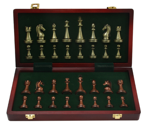 Chess deluxe gift box metal bronze folding board game chess gifts