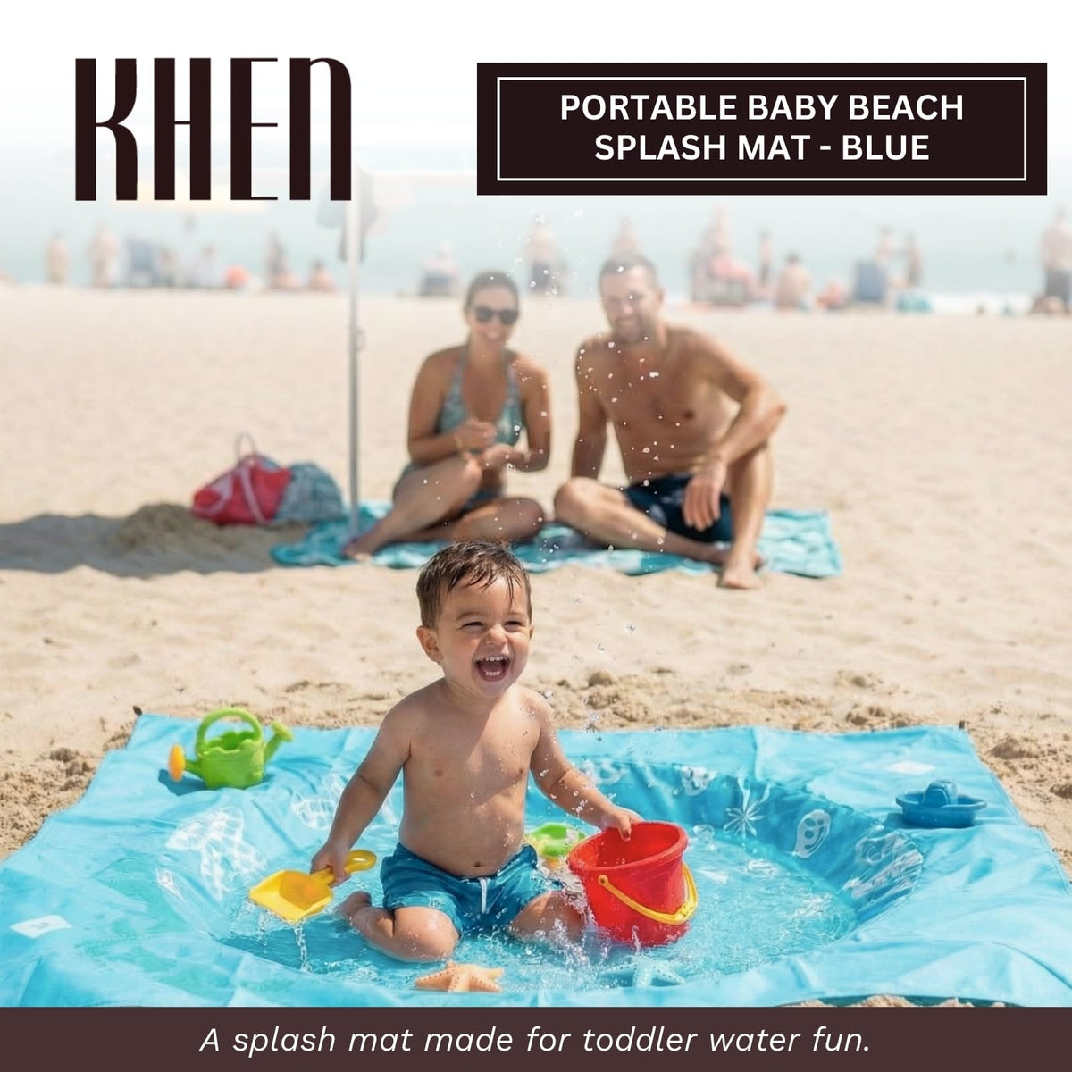 Khen Baby Beach Splash Mat Blue, 1 Piece, 78.74 x in Waterproof Polyester Portable Foldable