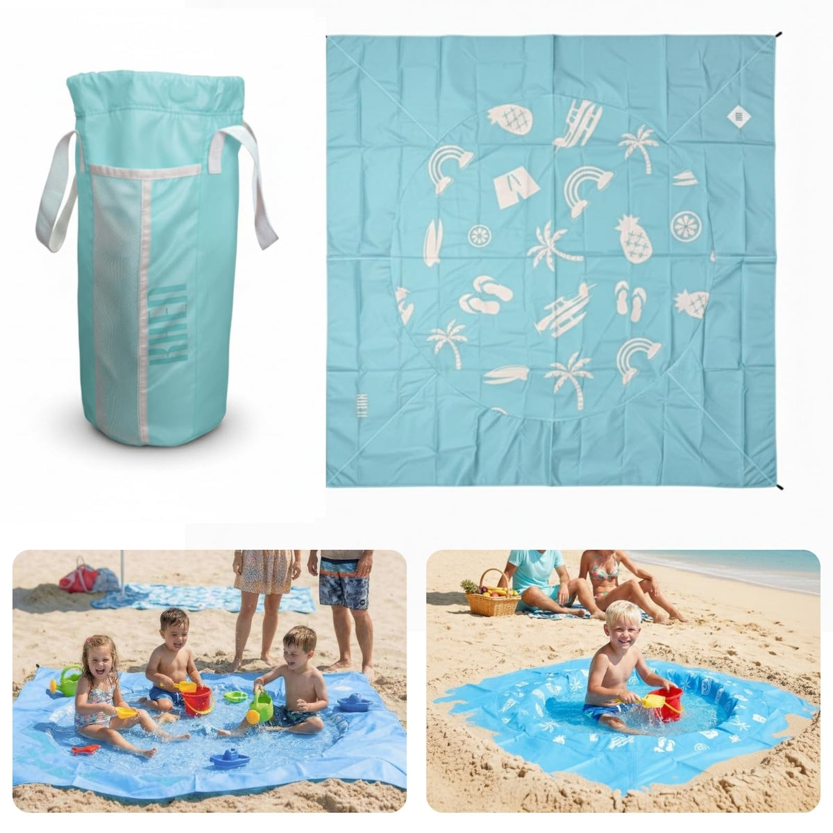 Khen Baby Beach Splash Mat Blue, 1 Piece, 78.74 x in Waterproof Polyester Portable Foldable