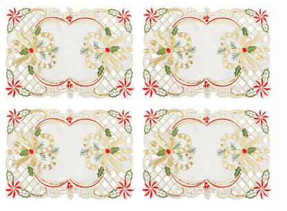 Fennco Styles Christmas Embroidered Holly Cloth Napkins 20" W x 20" L, Set of 4