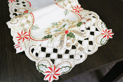 Fennco Styles Christmas Embroidered Holly Cloth Napkins 20" W x 20" L, Set of 4