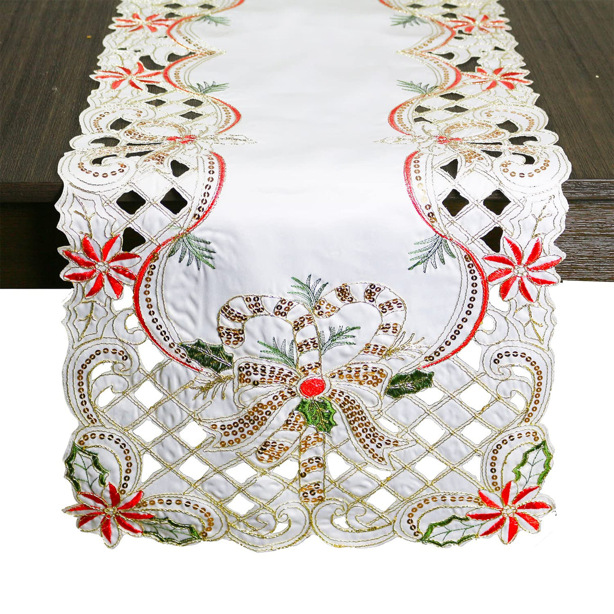 Fennco Styles Christmas Embroidered Holly Cloth Napkins 20" W x 20" L, Set of 4
