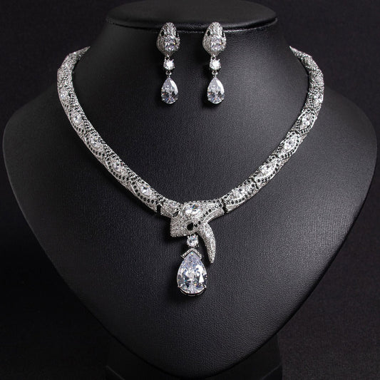 S925 Silver & Zircon Snake Necklace and Earring Set
