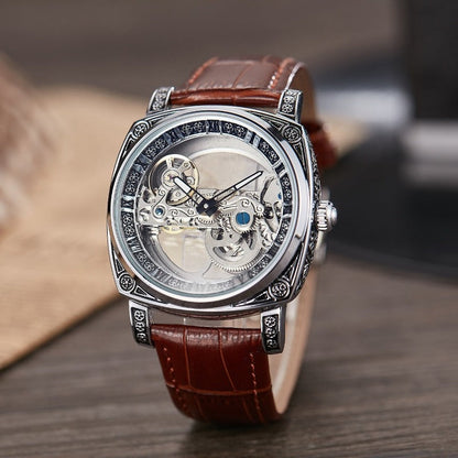 Relief-embossed Vintage Luminous Self-winding Mechanical Watch