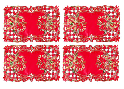Fennco Styles Christmas Embroidered Holly Cloth Napkins 20" W x 20" L, Set of 4