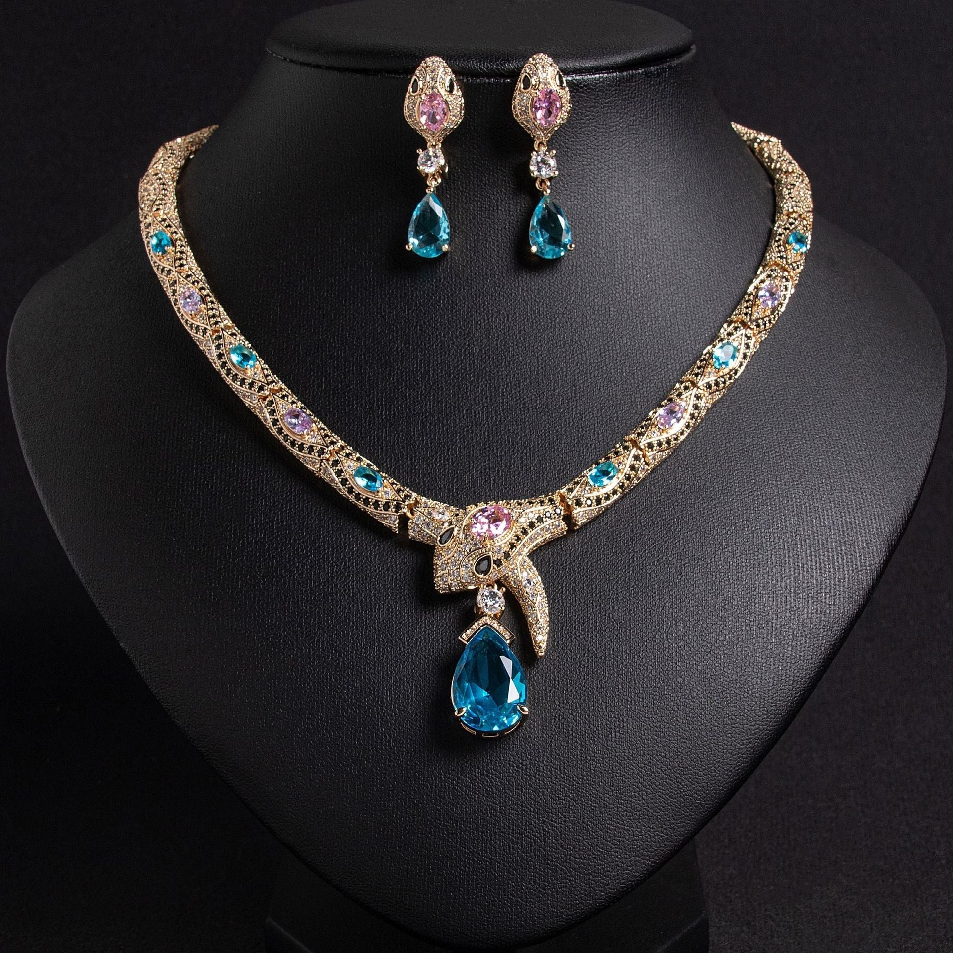 S925 Silver & Zircon Snake Necklace and Earring Set