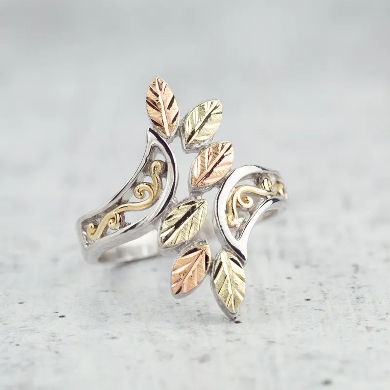 Six Leaf - Sterling Silver Black Hills Gold Ring