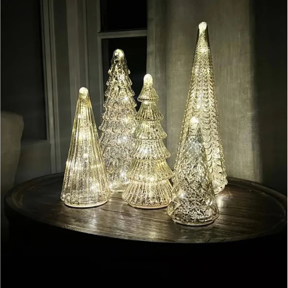 Ceramic Glowing Christmas Tree Figurine with Colorful Lights