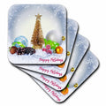 3dRose Happy Holidays Christmas Tree Ornaments Cone Fresh Snow Funny Art - Coasters (CST_335212)