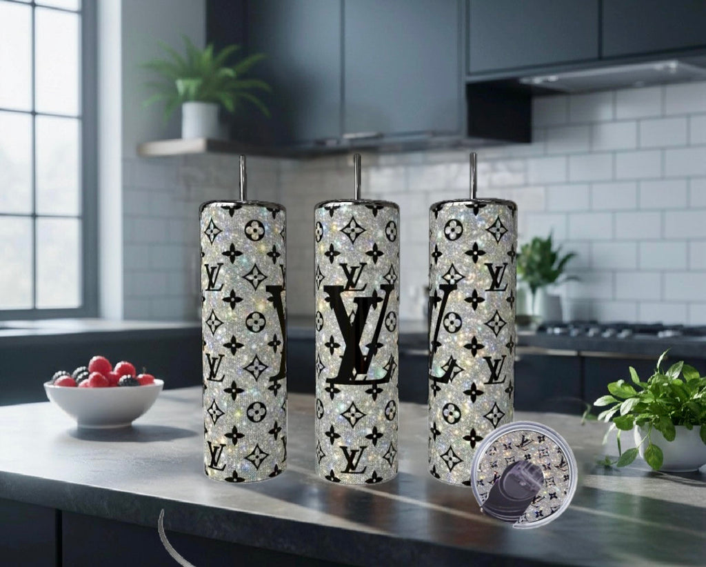 Silver Denim Luxe Skinny 20oz Stainless Steel Tumbler with Matching Lid