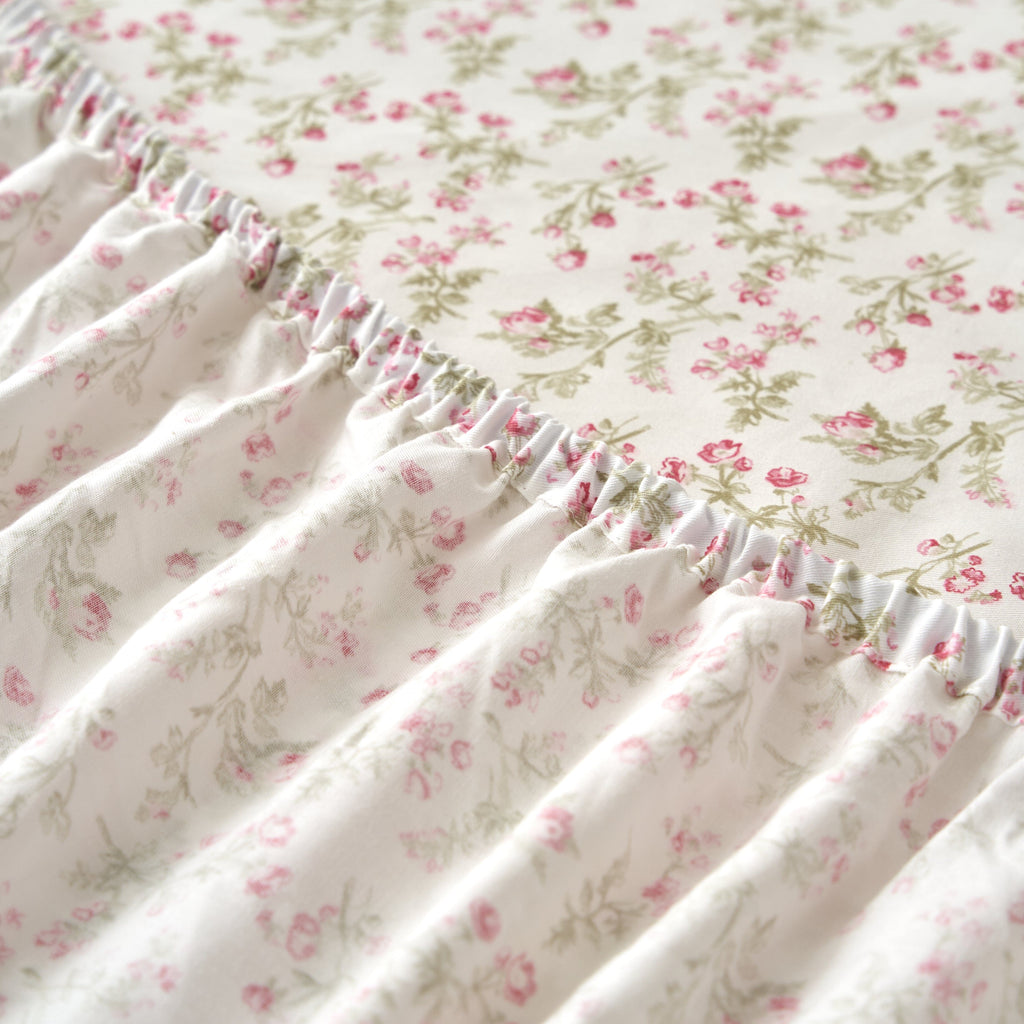 DaDa Bedding Collection Romantic Coquette Sheet Set - 100% Cotton [ Poplin Cotton ] Floral Fitted & Flat Sheets with Pillowcases - Deep Pocket Design - Soft, Breathable, Wrinkle-Resistant