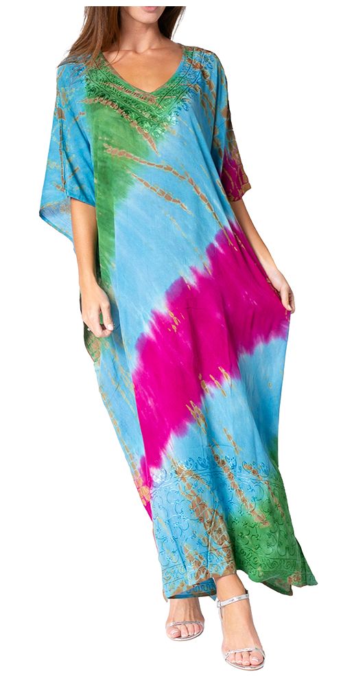 Sakkas Catia Women's Boho-Style Long Maxi Caftan for Lounging and Casual Wear